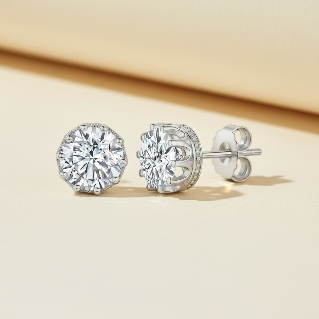 Moissanite Diamond Crown Stud