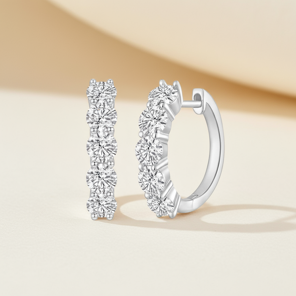 Moissanite Diamond Huggie Hoop Earrings