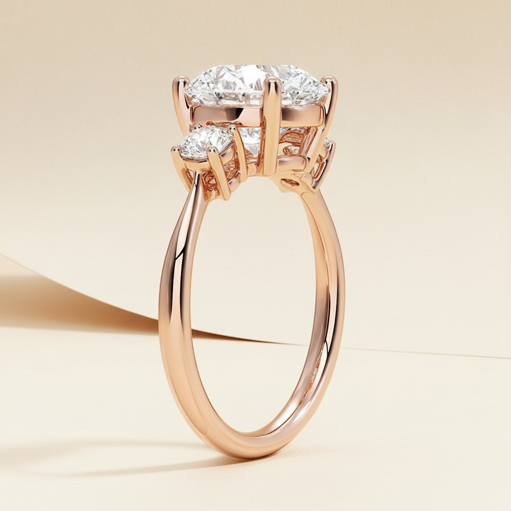 Oval Three Stone Moissanite Diamond Engagement Ring