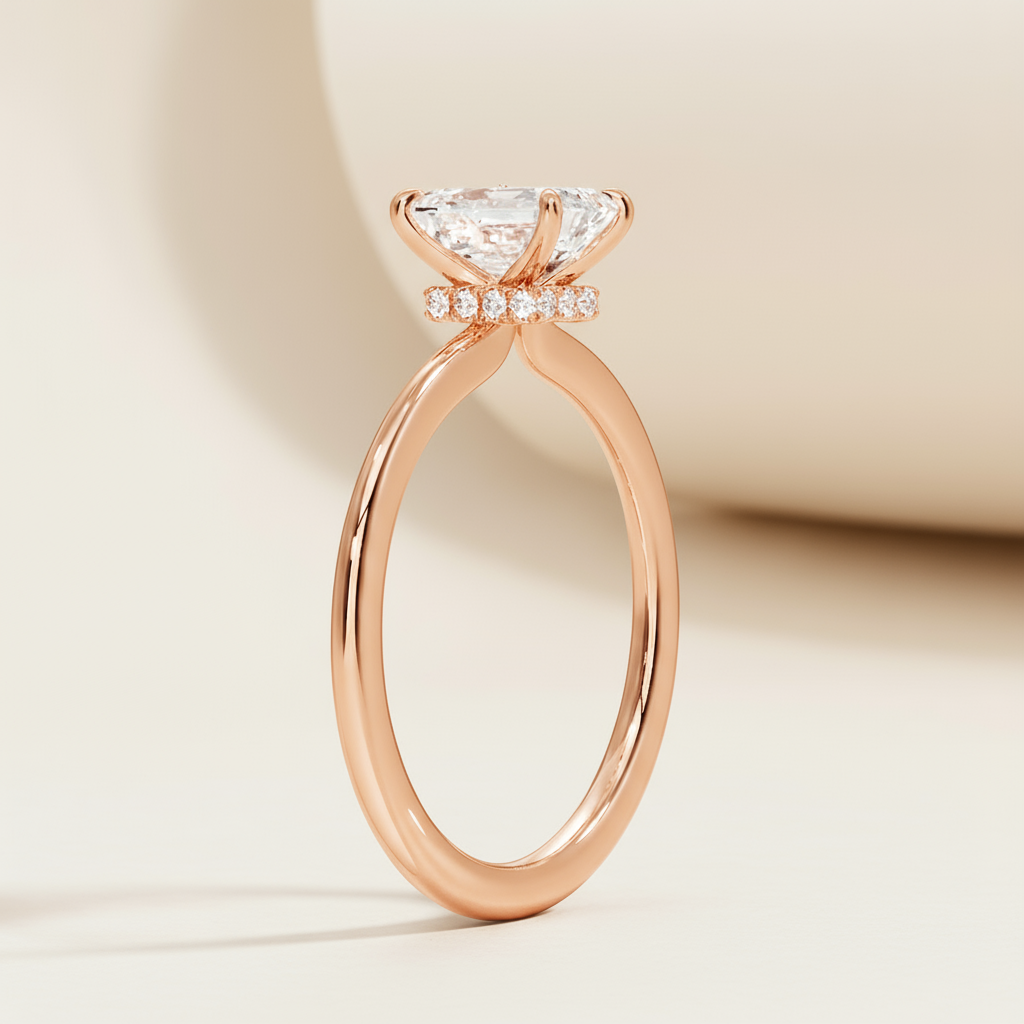 Emerald Halo Moissanite Diamond Ring