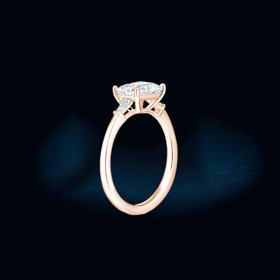 Baguette and Oval Moissanite Three Stone Ring