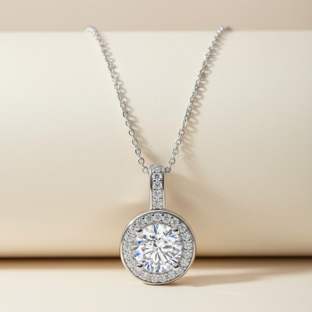 Round Halo Pendant Necklace
