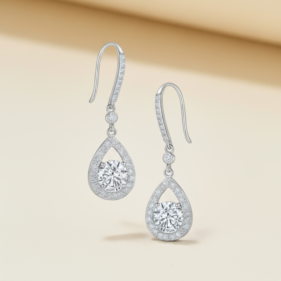 Moissanite Diamond Teardrop Dangle Earrings