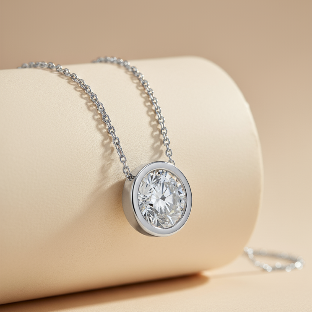 Bezel Set Solitaire Pendant Necklace