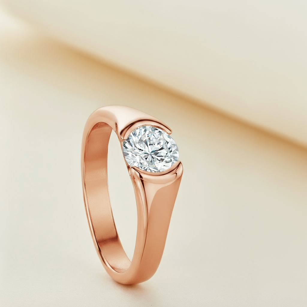 Half Bezel Moissanite Diamond Ring