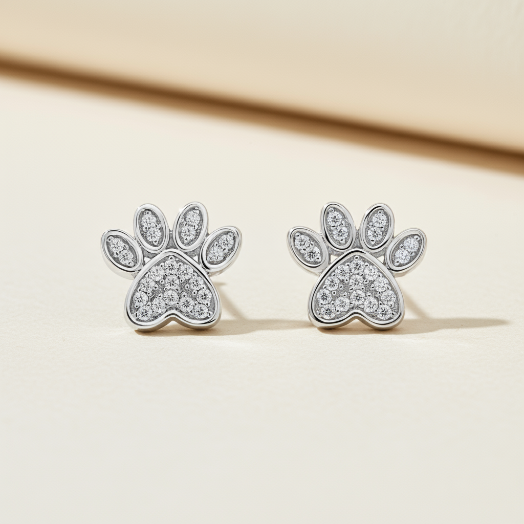 Cubic Zirconia Paw Print Stud