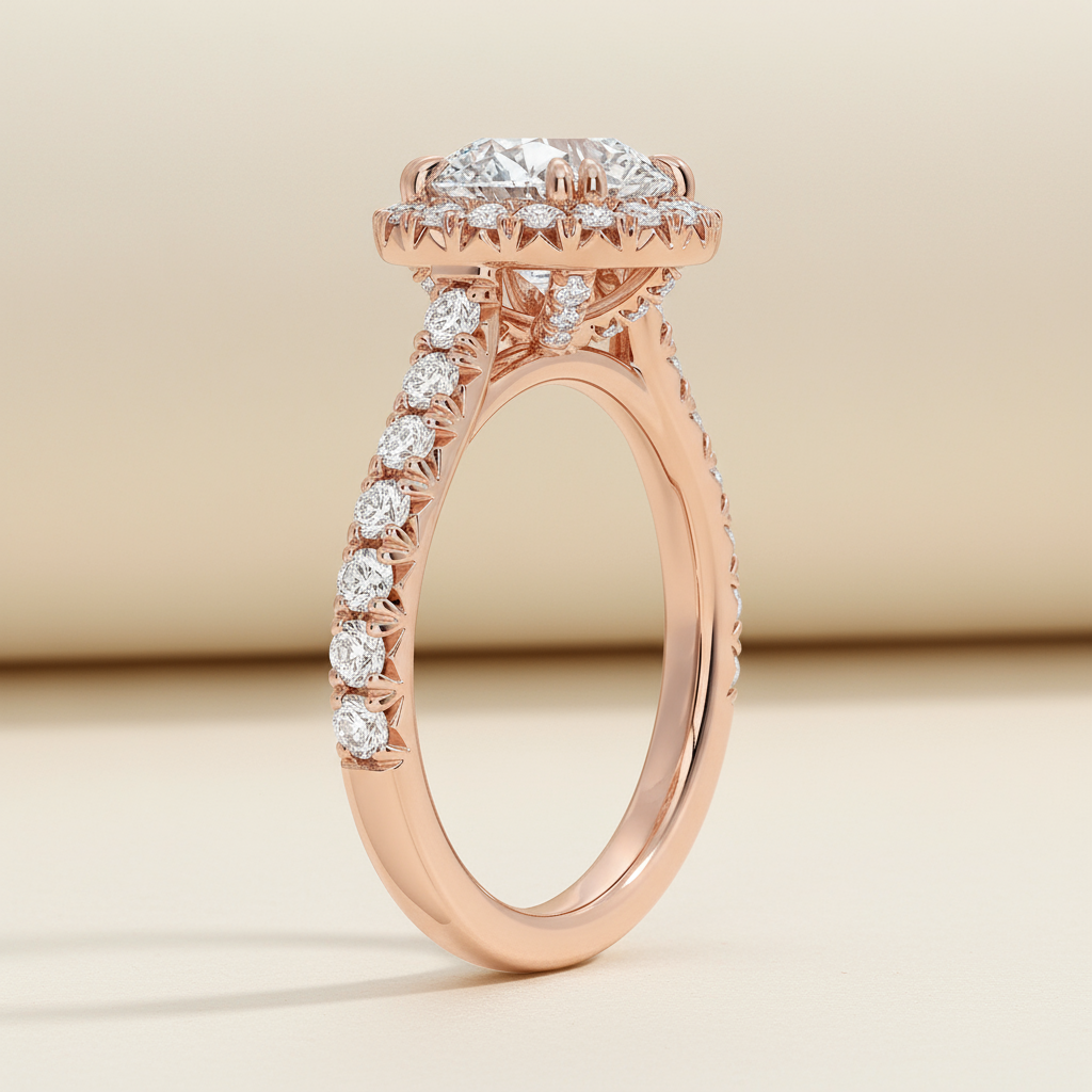 Oval Halo Half Moissanite Diamond Ring