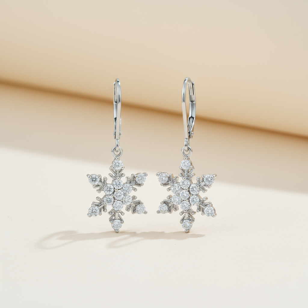 Cubic Zirconia Snowflake Drop Earrings