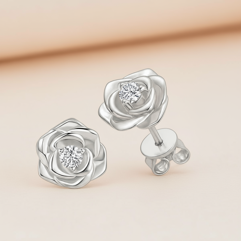 Rose Flower Moissanite Diamond Stud