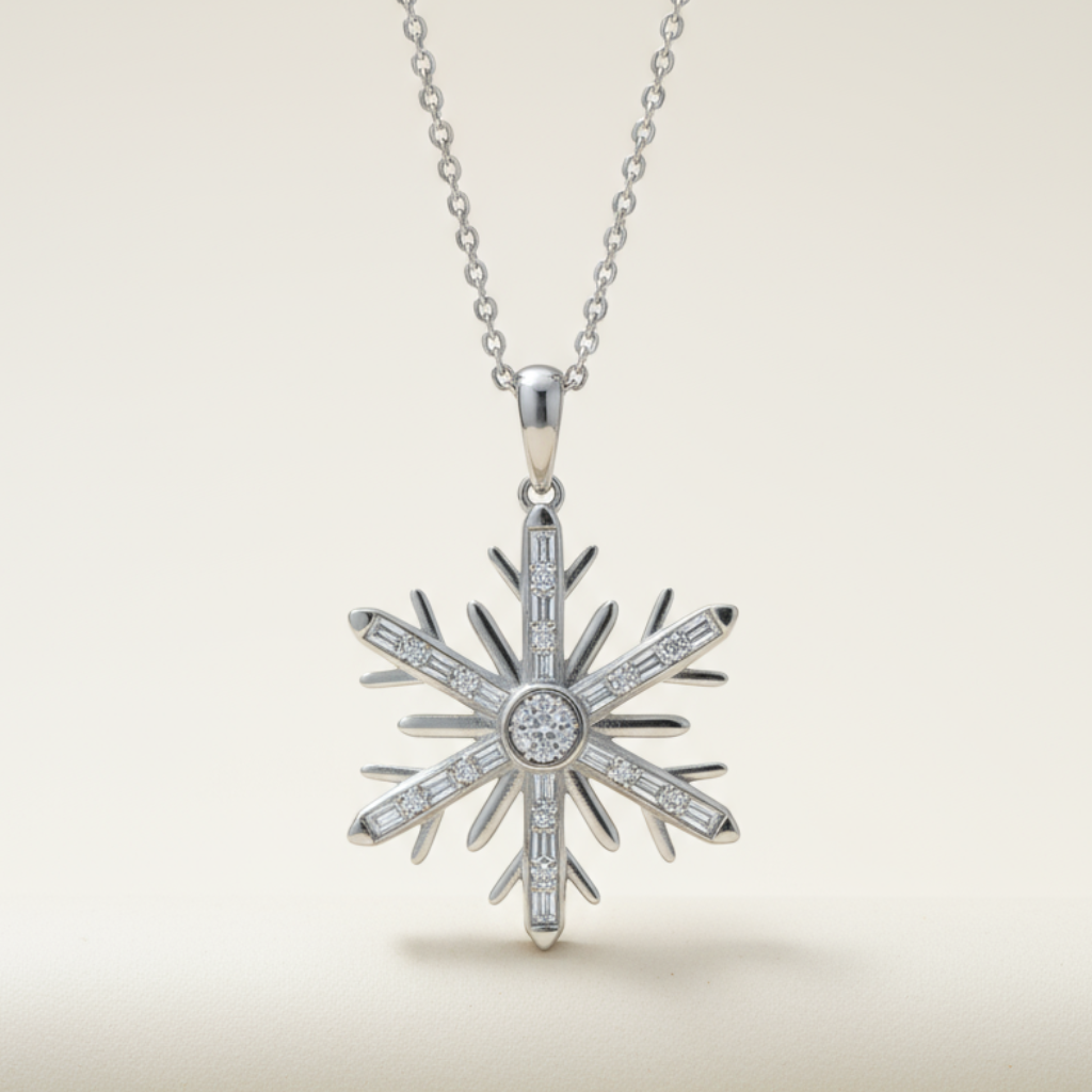 Baguette Snowflake Pendant Necklace