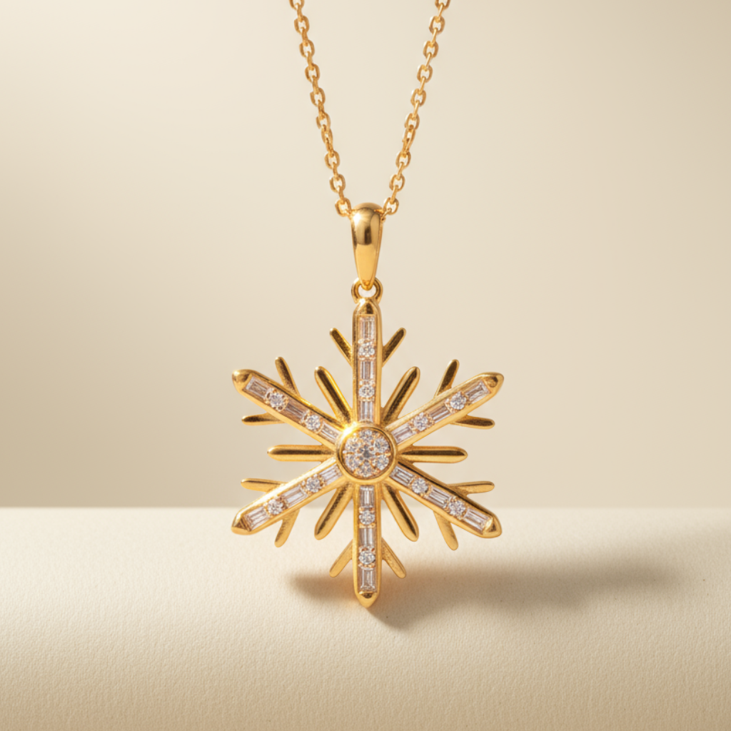 Baguette Snowflake Pendant Necklace