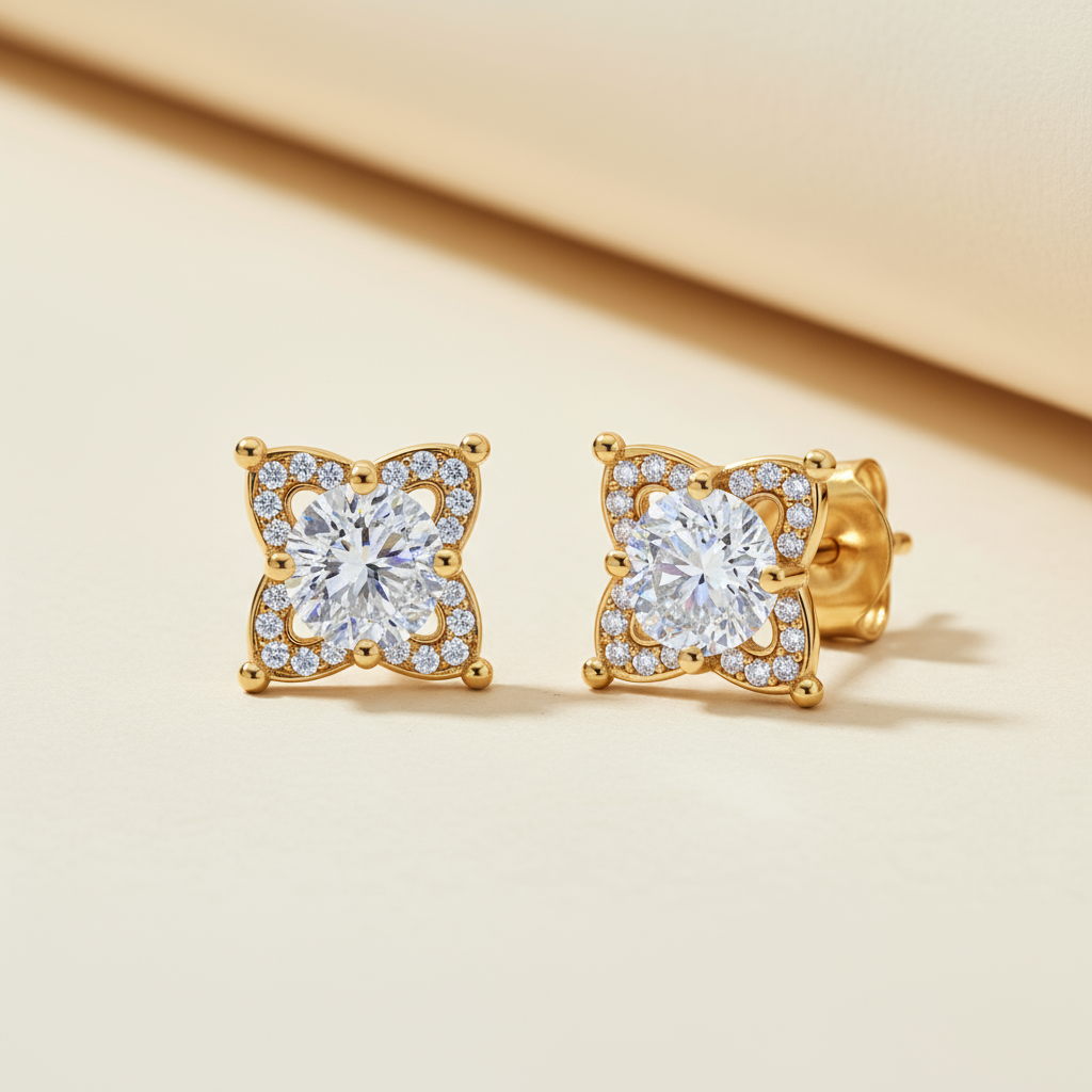 Moissanite Diamond Flower Stud