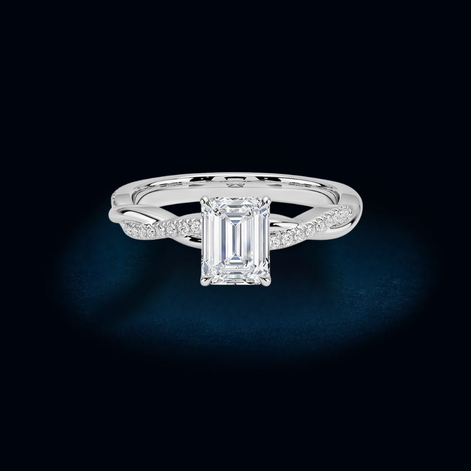 Emerald Cut Moissanite Twisted Ring