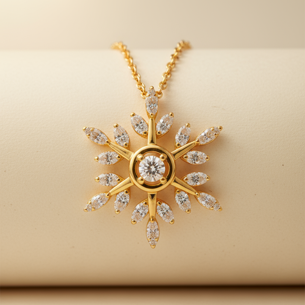 Circle Outline Snowflake Pendant Necklace