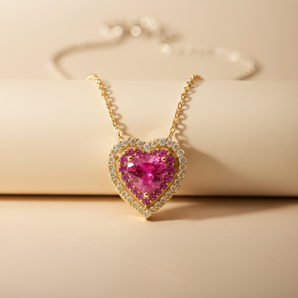 Ruby Double Heart Pendant Necklace