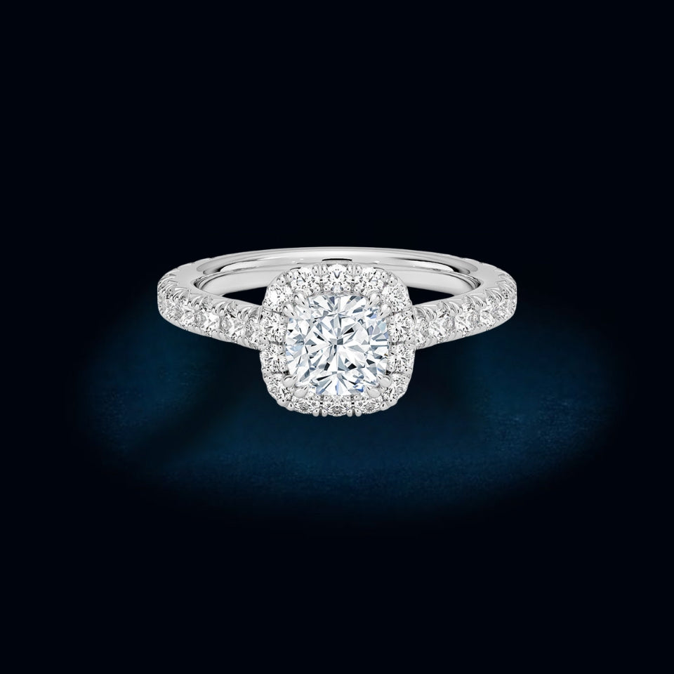 Cushion Cut Moissanite Halo Ring