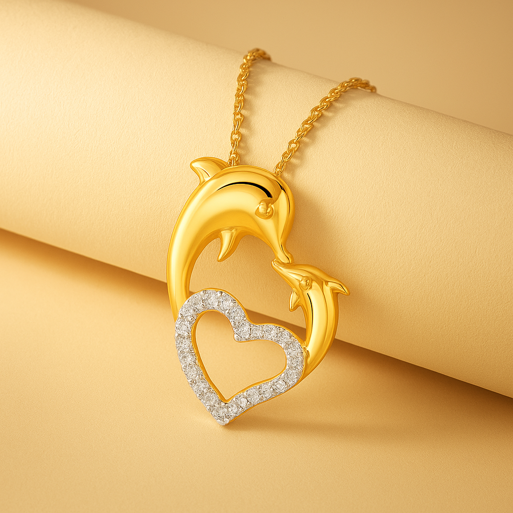 Mother Love Dolphin Heart Pendant Necklace