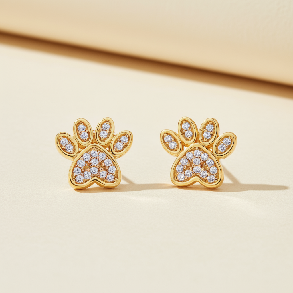 Cubic Zirconia Paw Print Stud