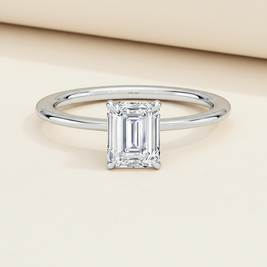 Emerald Halo Moissanite Diamond Ring