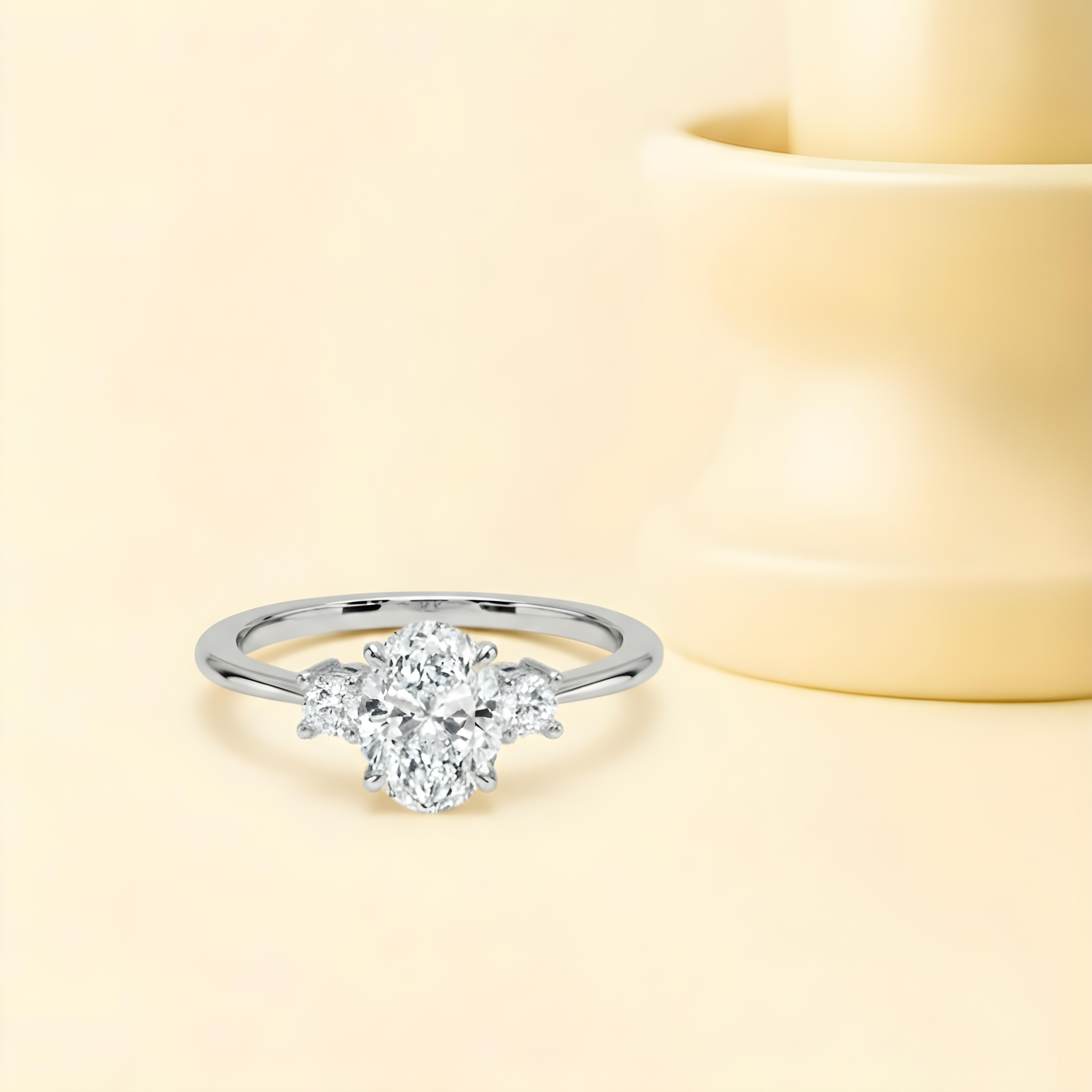 Oval Moissanite Three-Stone Engagement Ring