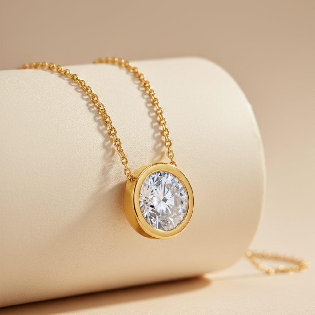 Bezel Set Solitaire Pendant Necklace