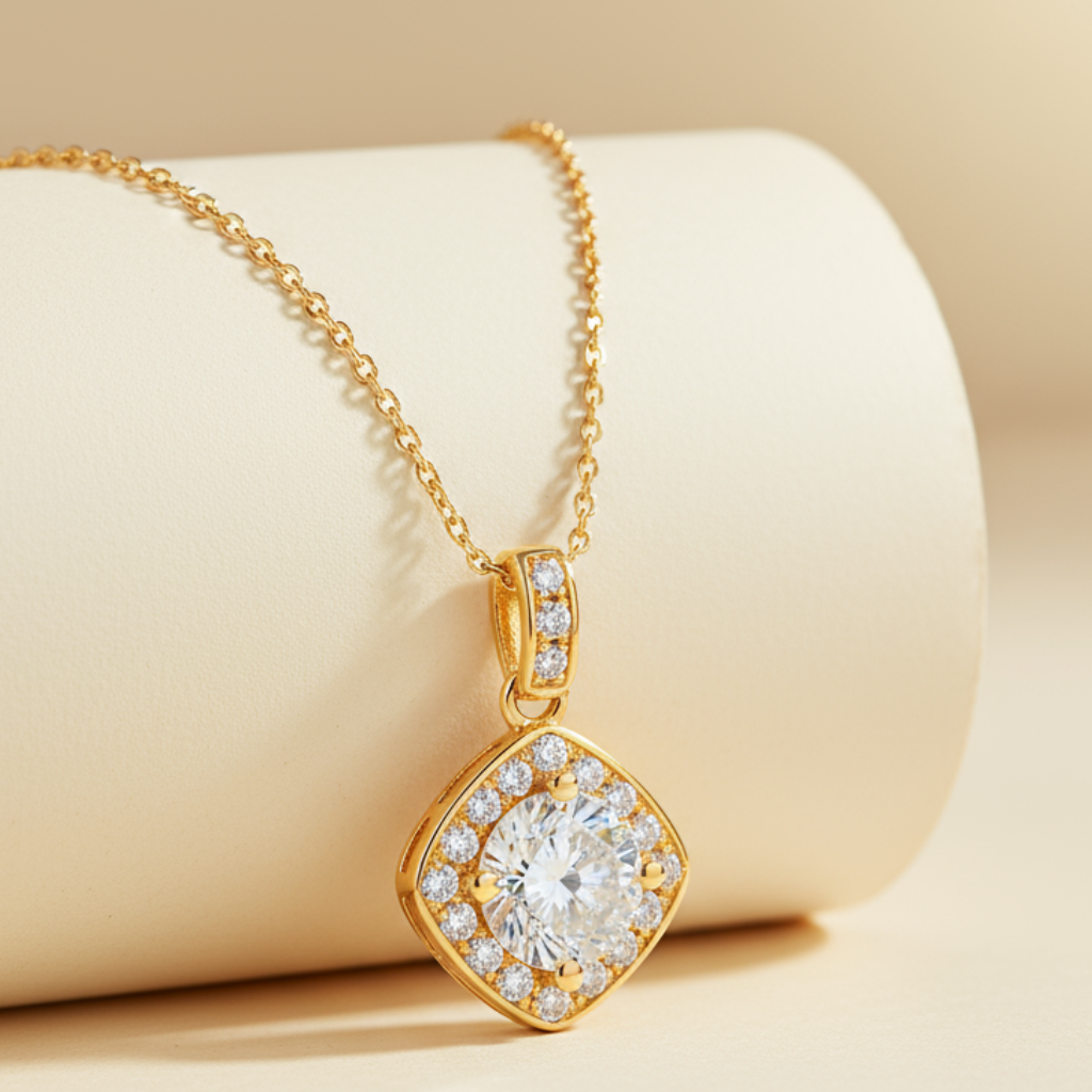 Cushion Halo Pendant Necklace