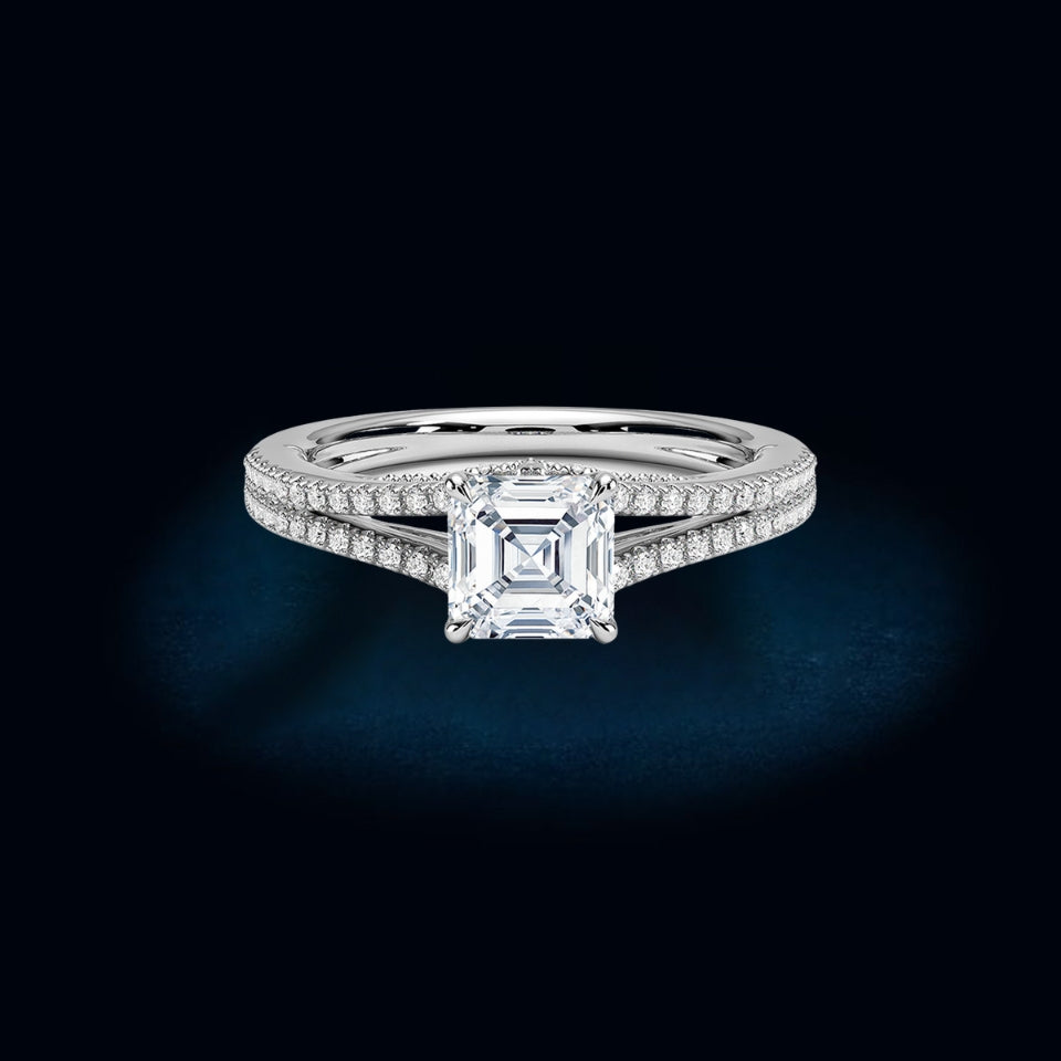 Asscher Moissanite Split Shank Ring