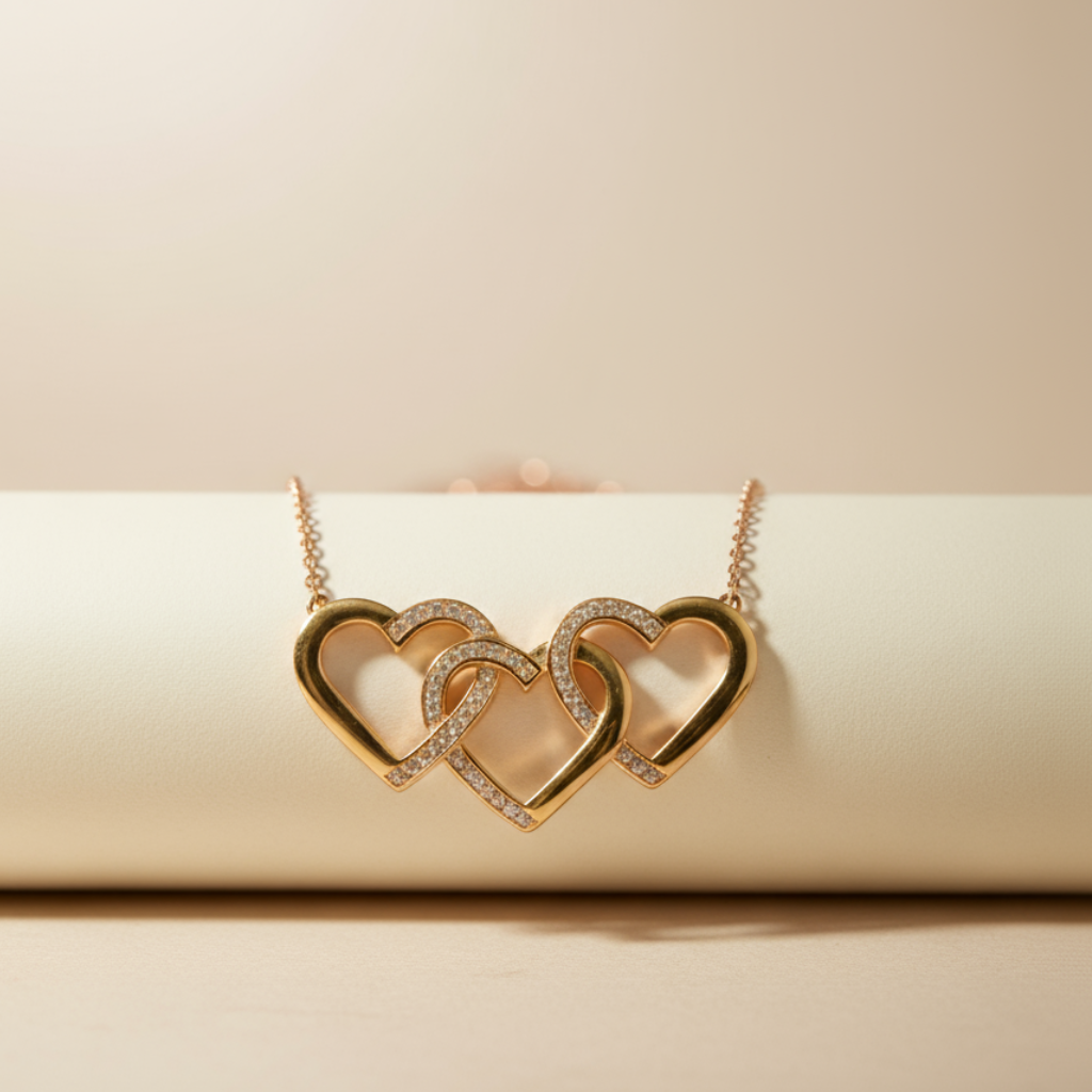 Triple Interlocking Heart Pendant Necklace