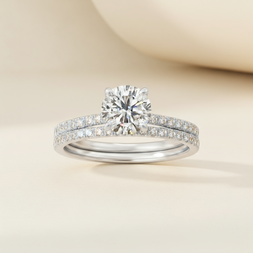 Round Cut Layer Moissanite Diamond Ring