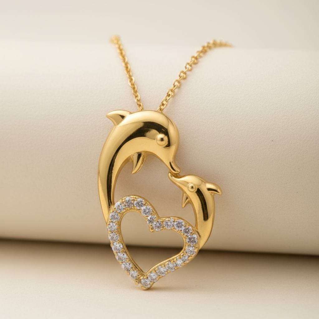 Mother Love Dolphin Heart Pendant Necklace