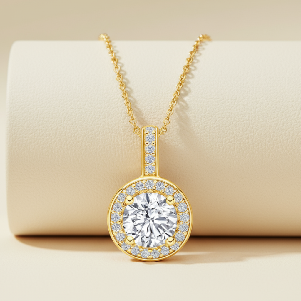 Round Halo Pendant Necklace