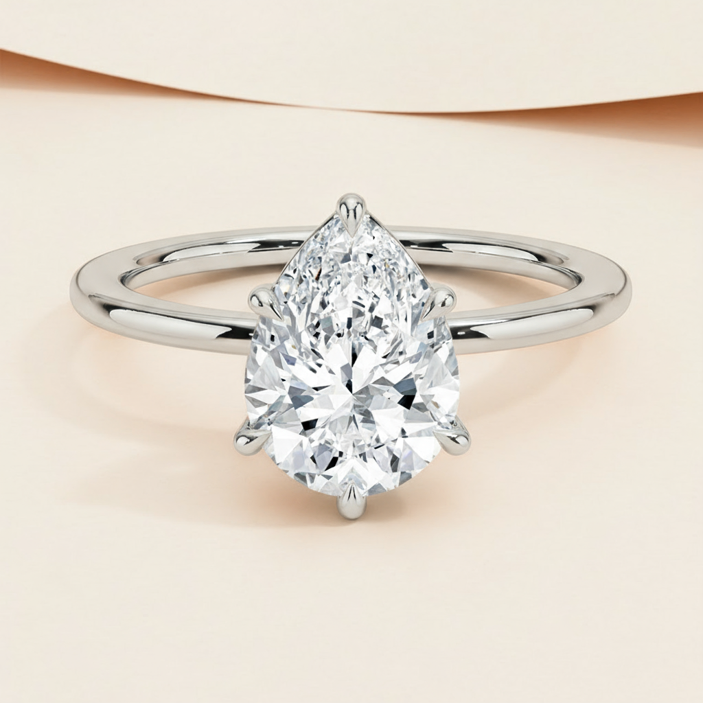 Pear Classic Moissanite Diamond Solitaire Ring