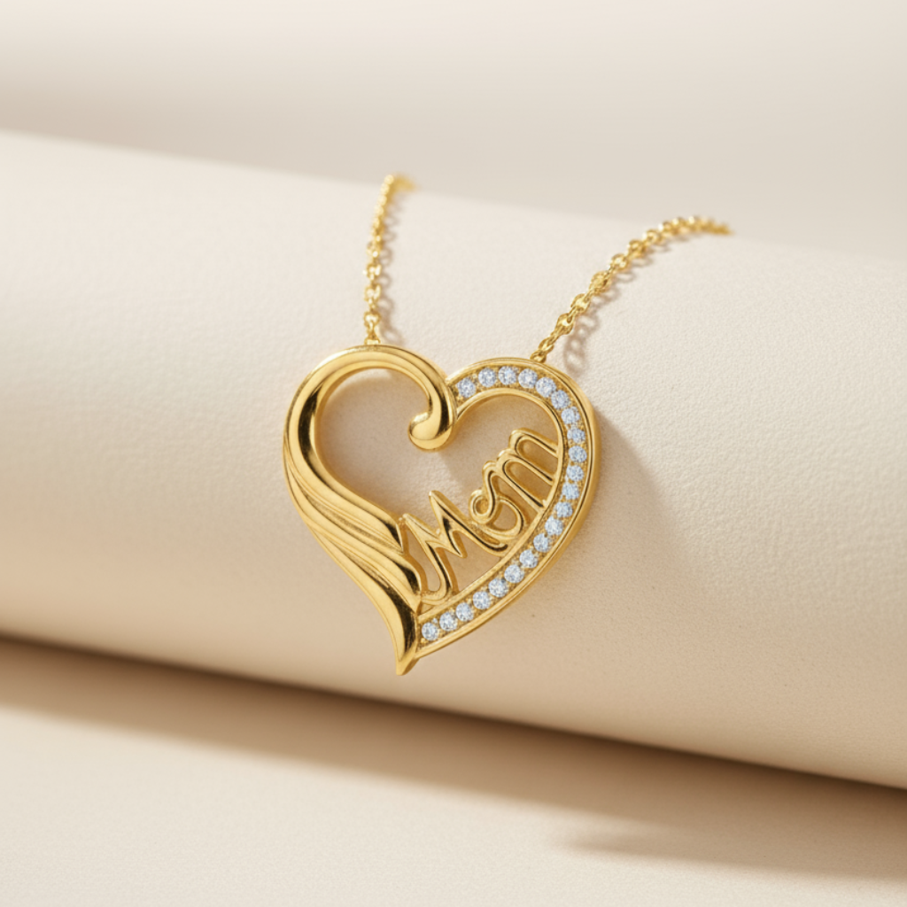 Mom Heart Angel Wing Pendant Necklace