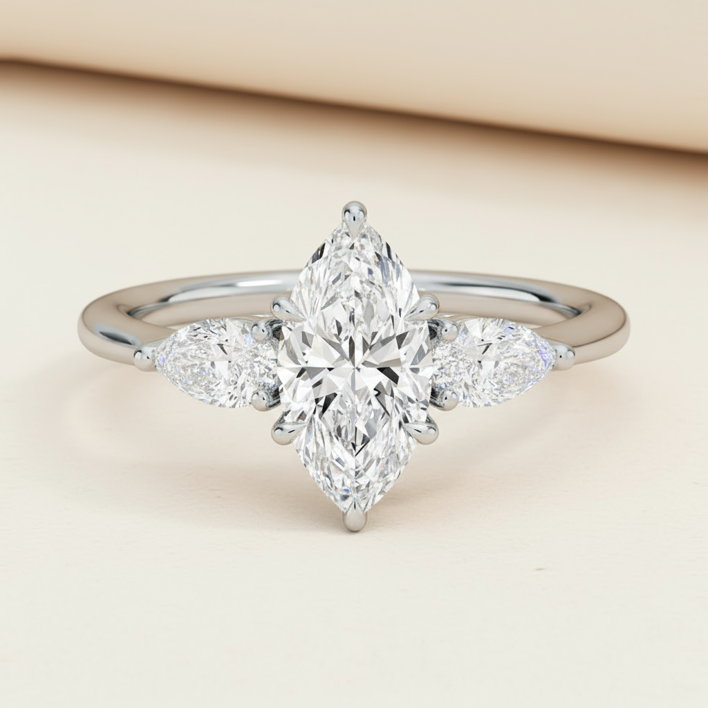 Marquise Three Stone Moissanite Diamond Ring