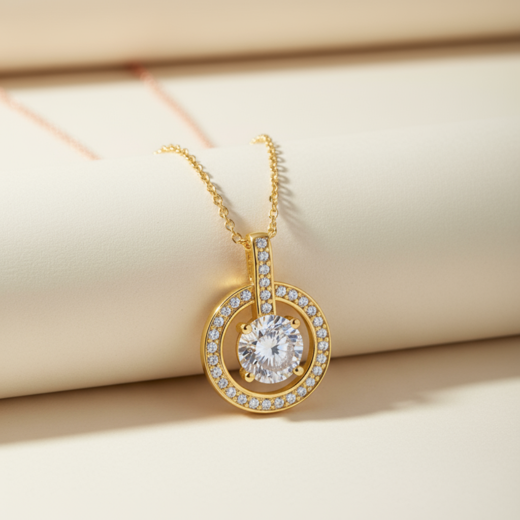 Dazzling Halo Solitaire Pendant Necklace
