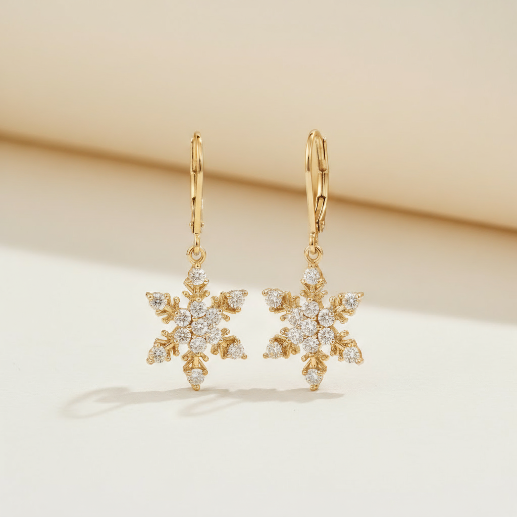 Cubic Zirconia Snowflake Drop Earrings