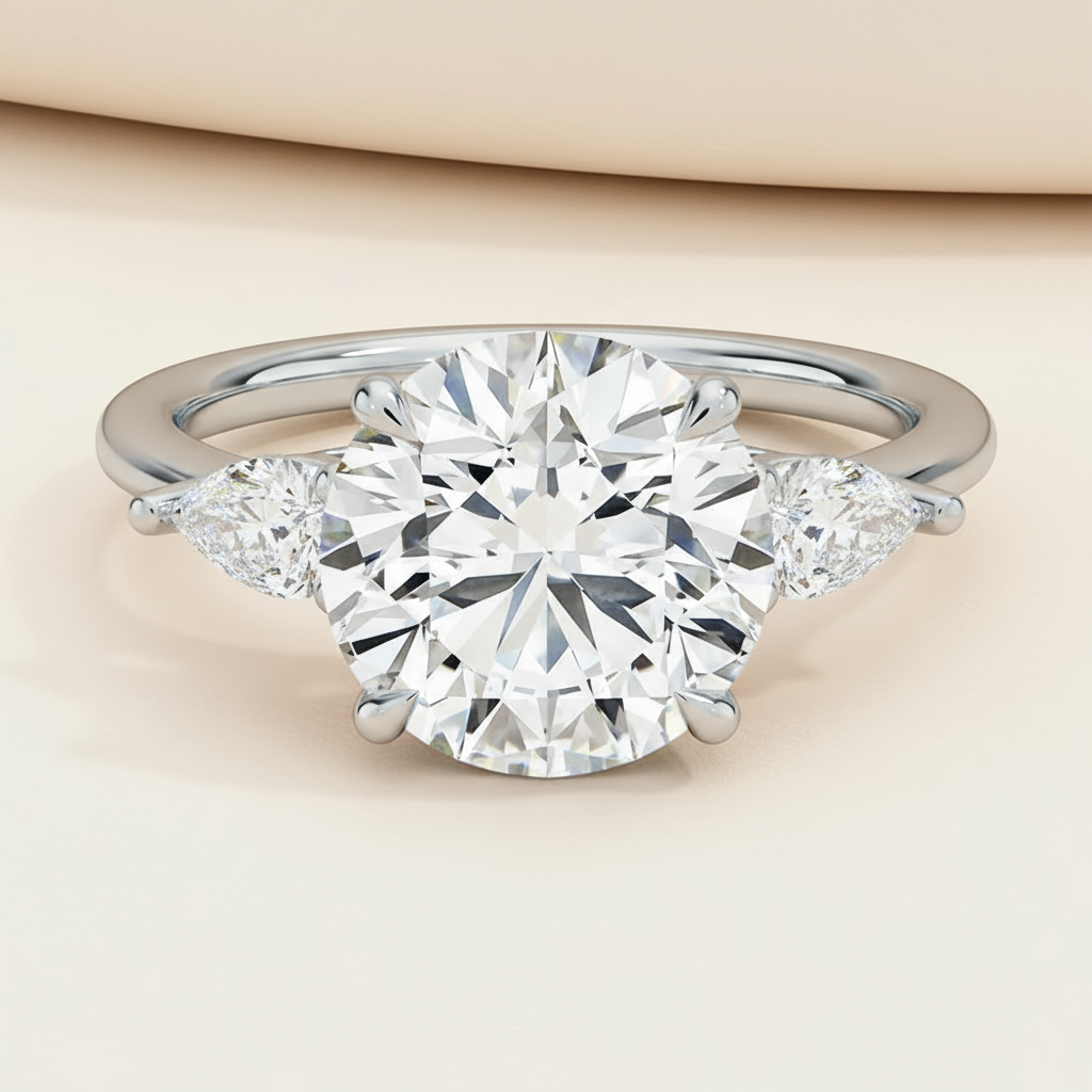 Round Cut Three Stone Moissanite Diamond Ring