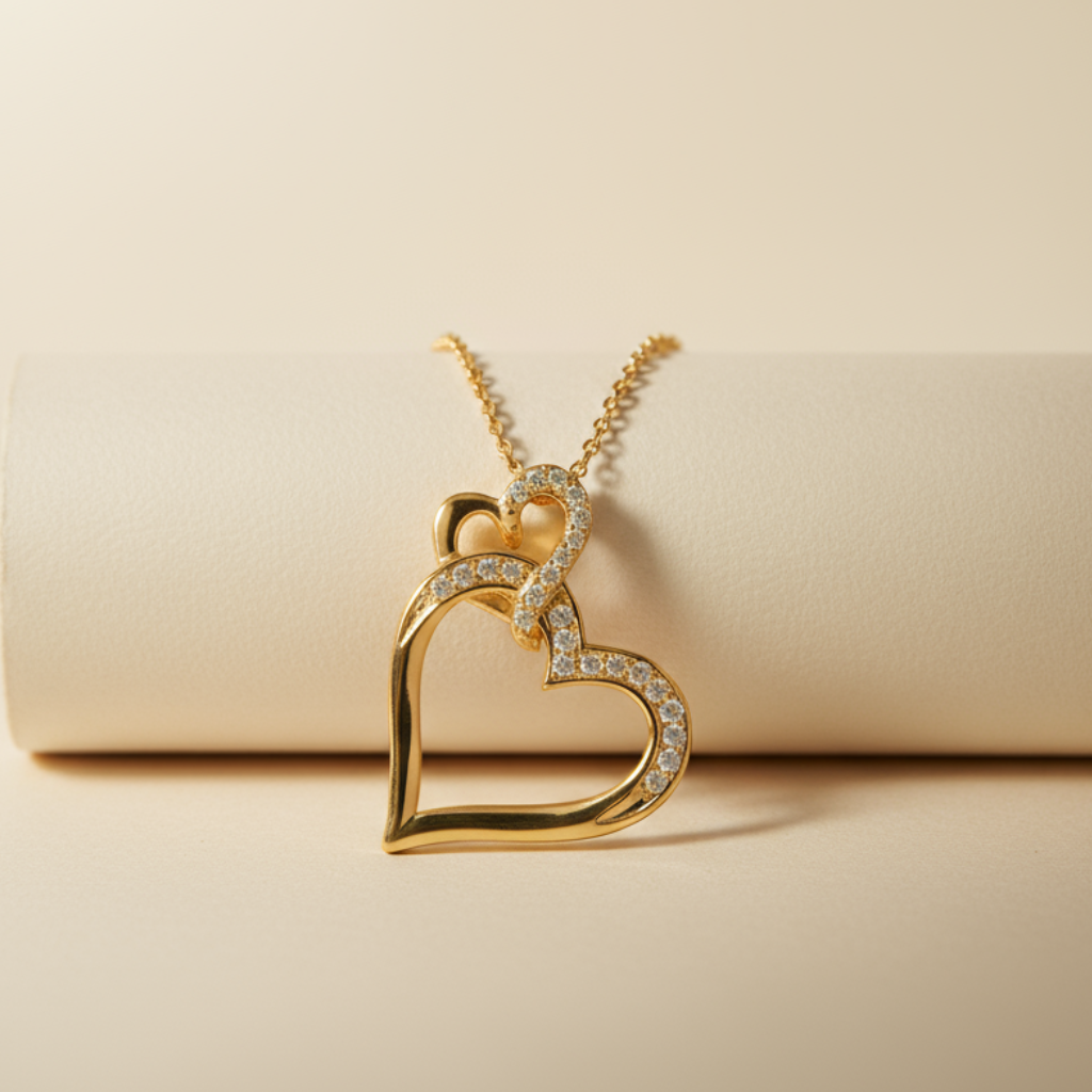 Interlinked Double Heart Pendant Necklace