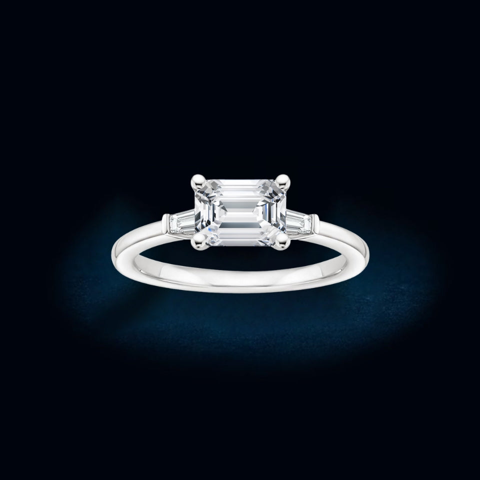 Baguette and Emerald Moissanite Three Stone Ring