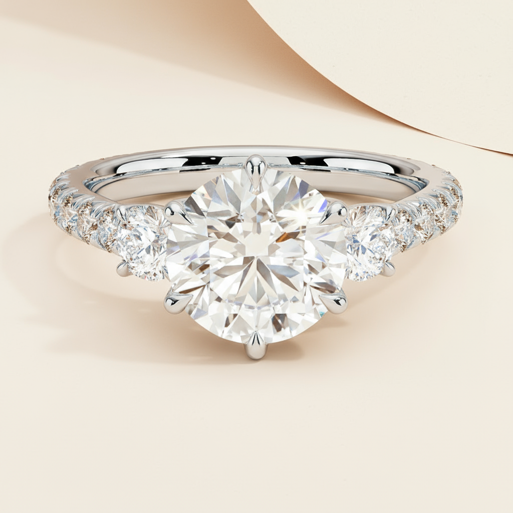Channel Set Three Stone Engagement Ring