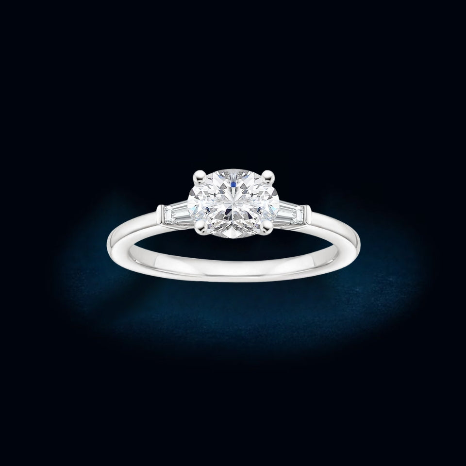 Baguette and Oval Moissanite Three Stone Ring