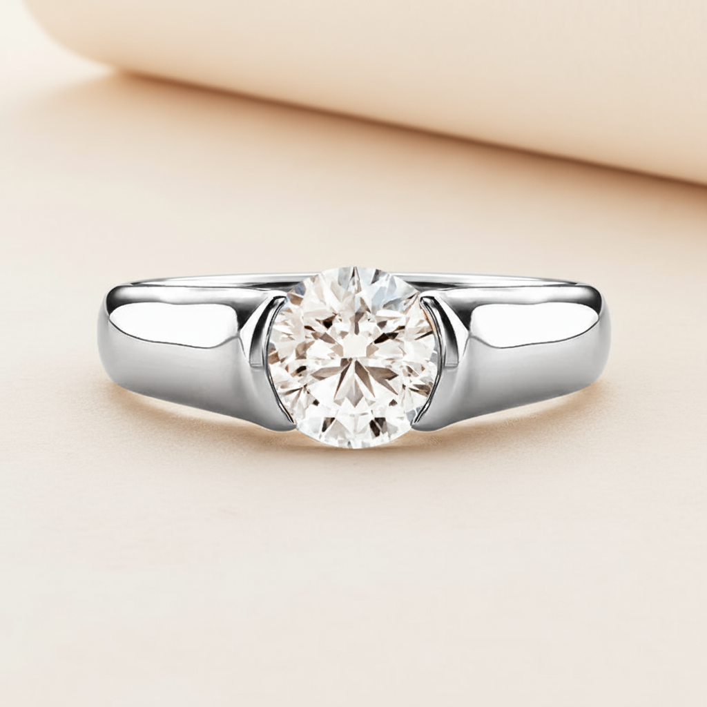 Half Bezel Moissanite Diamond Ring