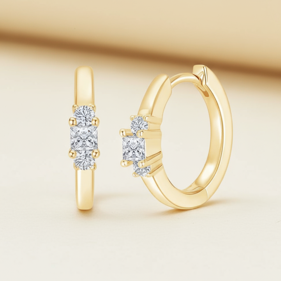 Princess Cut Moissanite Diamond Hoop Earrings