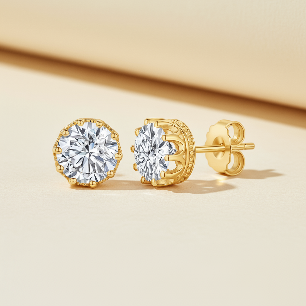 Moissanite Diamond Crown Stud