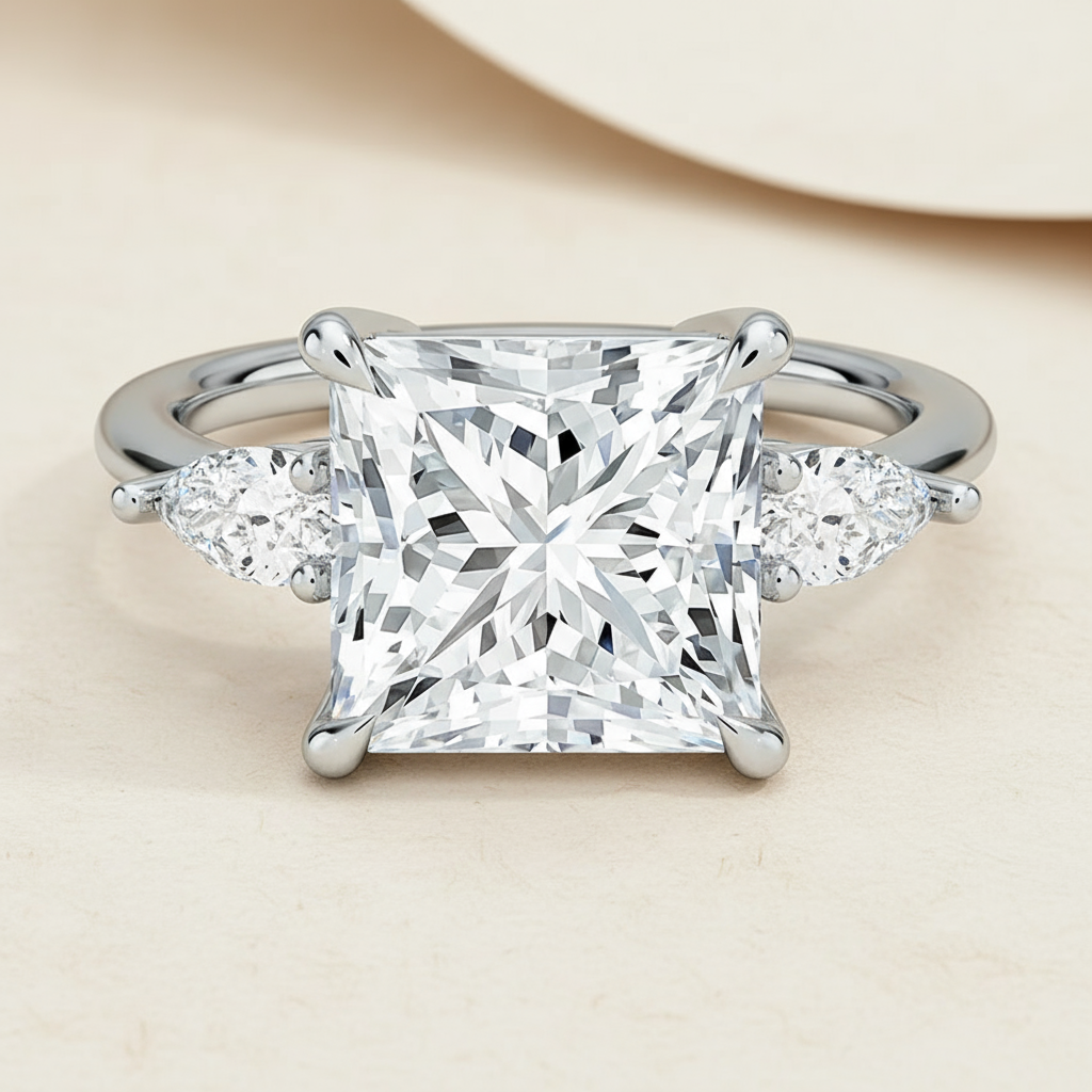 Princess Three Stone Moissanite Diamond Ring