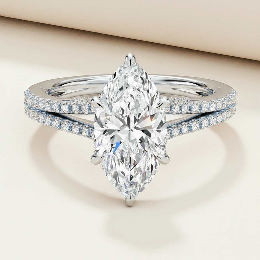 Marquise Moissanite Diamond Split Shank Ring