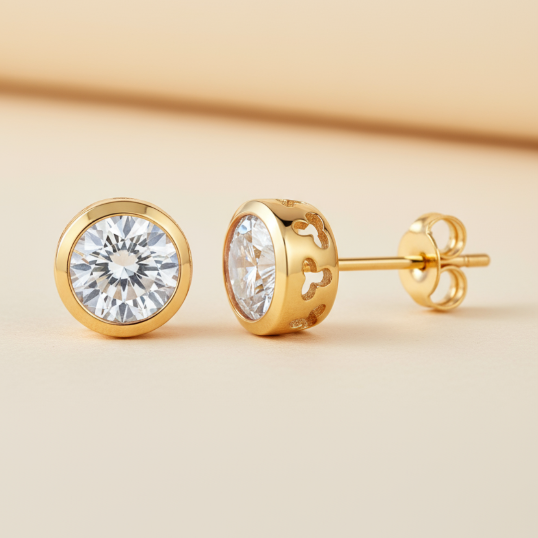 Round Bezel Moissanite Diamond Stud