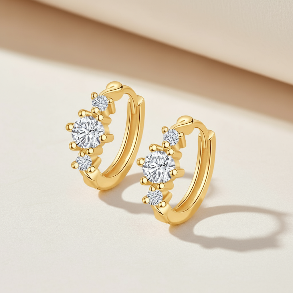 Moissanite Diamond Three Stone Hoop Earrings