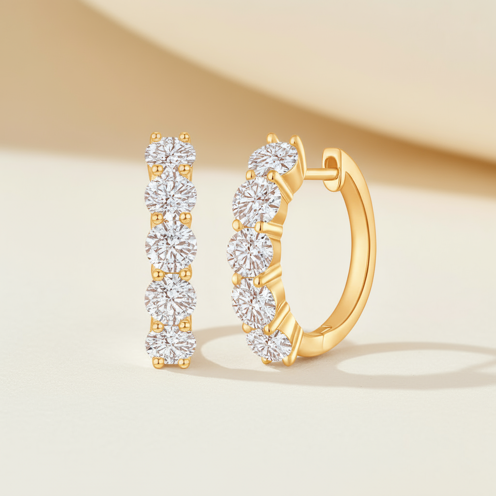 Moissanite Diamond Huggie Hoop Earrings