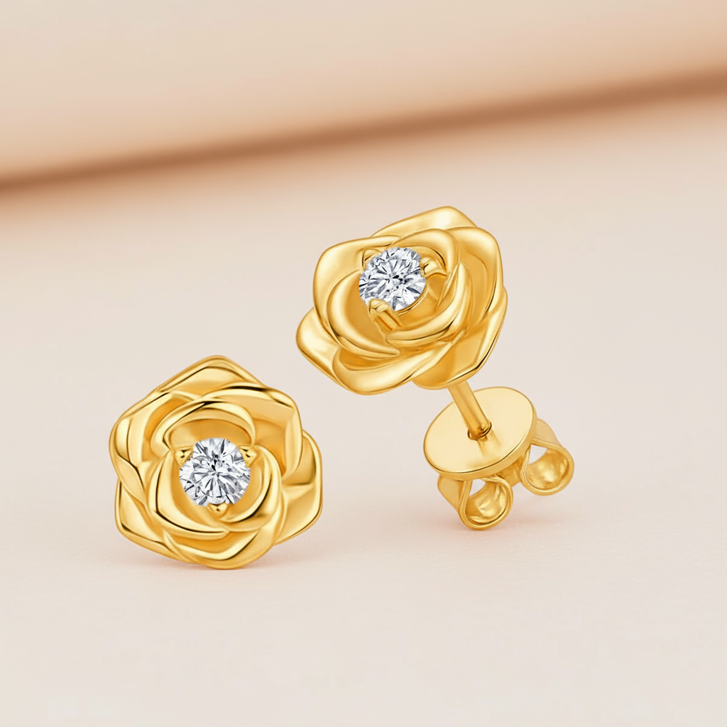 Rose Flower Moissanite Diamond Stud